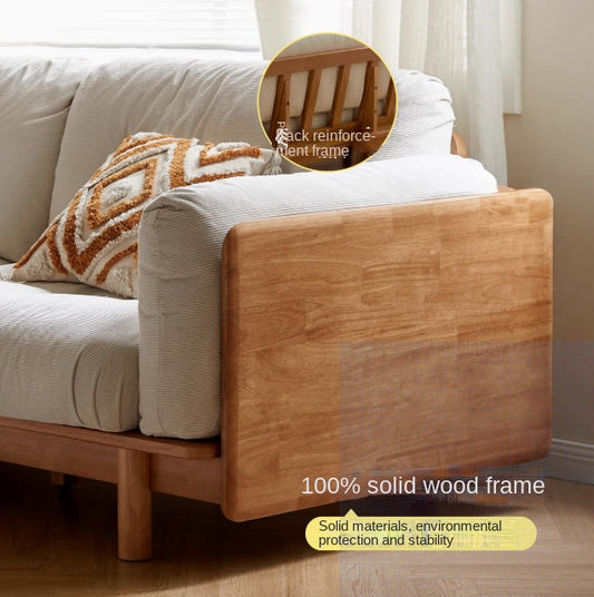 Nordic Solid Wood Frame Sofa | Modern Cream Fabric Living Room Couch