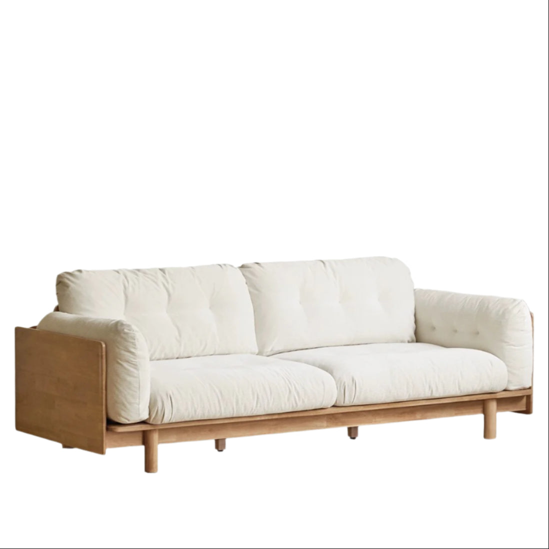 Nordic Solid Wood Frame Sofa | Modern Cream Fabric Living Room Couch