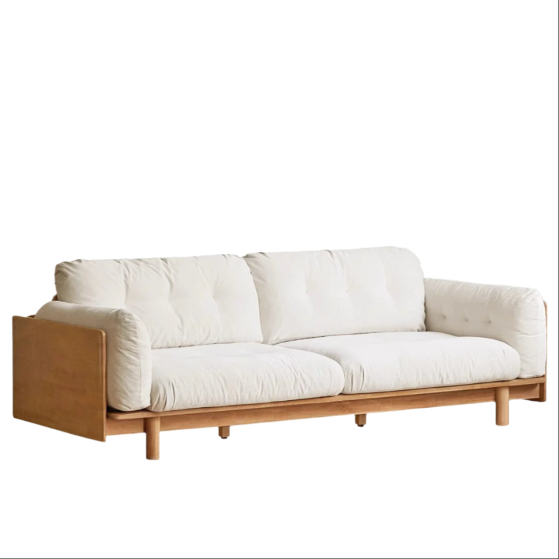 Nordic Solid Wood Frame Sofa | Modern Cream Fabric Living Room Couch