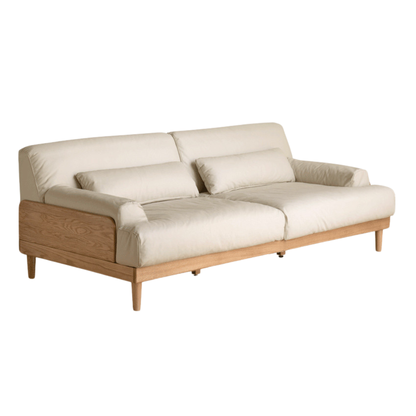 Modern Solid Oak Wood 3-Seater Sofa with Eco-Leather Upholstery – Scandinavian Living Room Couch