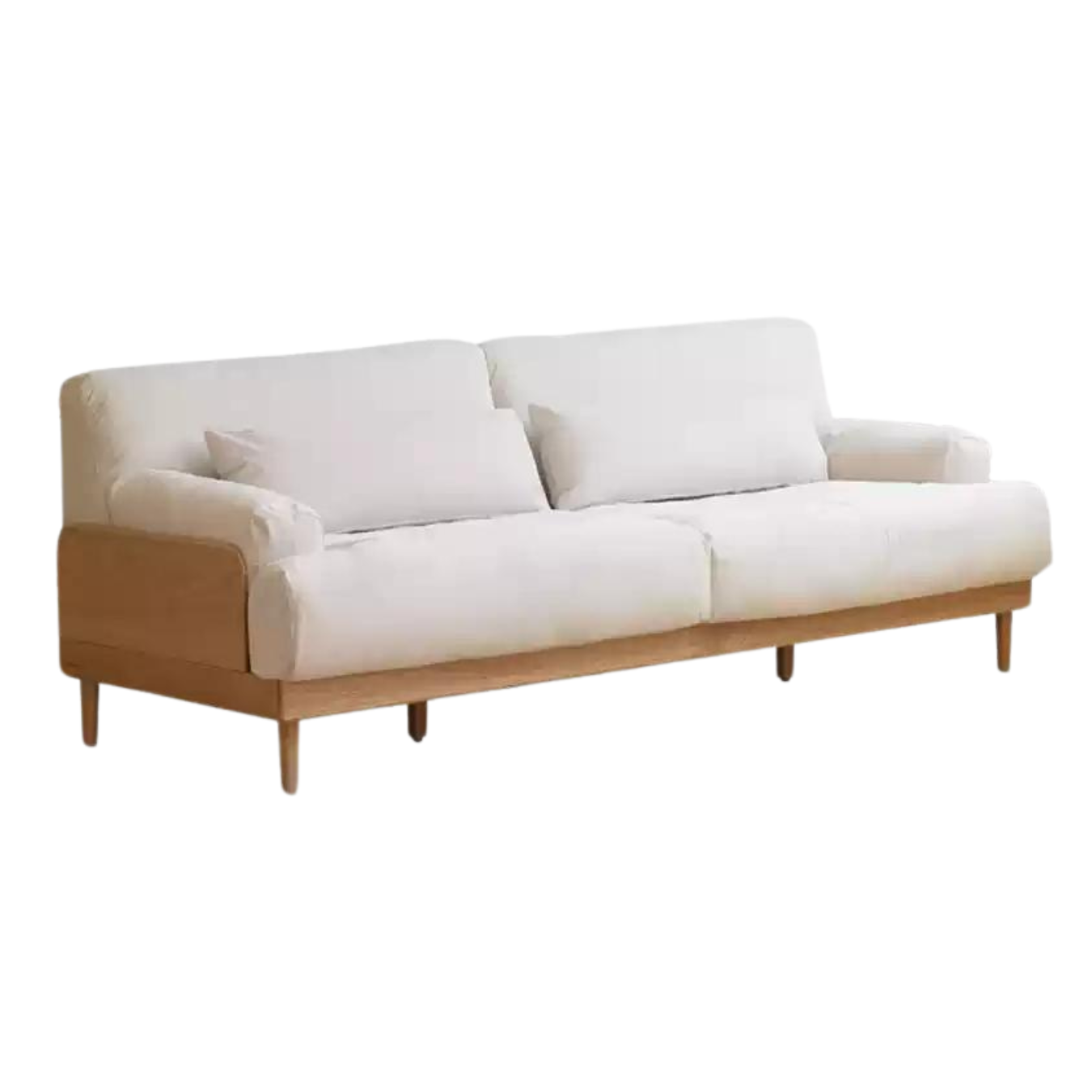 Modern Solid Oak Wood 3-Seater Sofa with Eco-Leather Upholstery – Scandinavian Living Room Couch