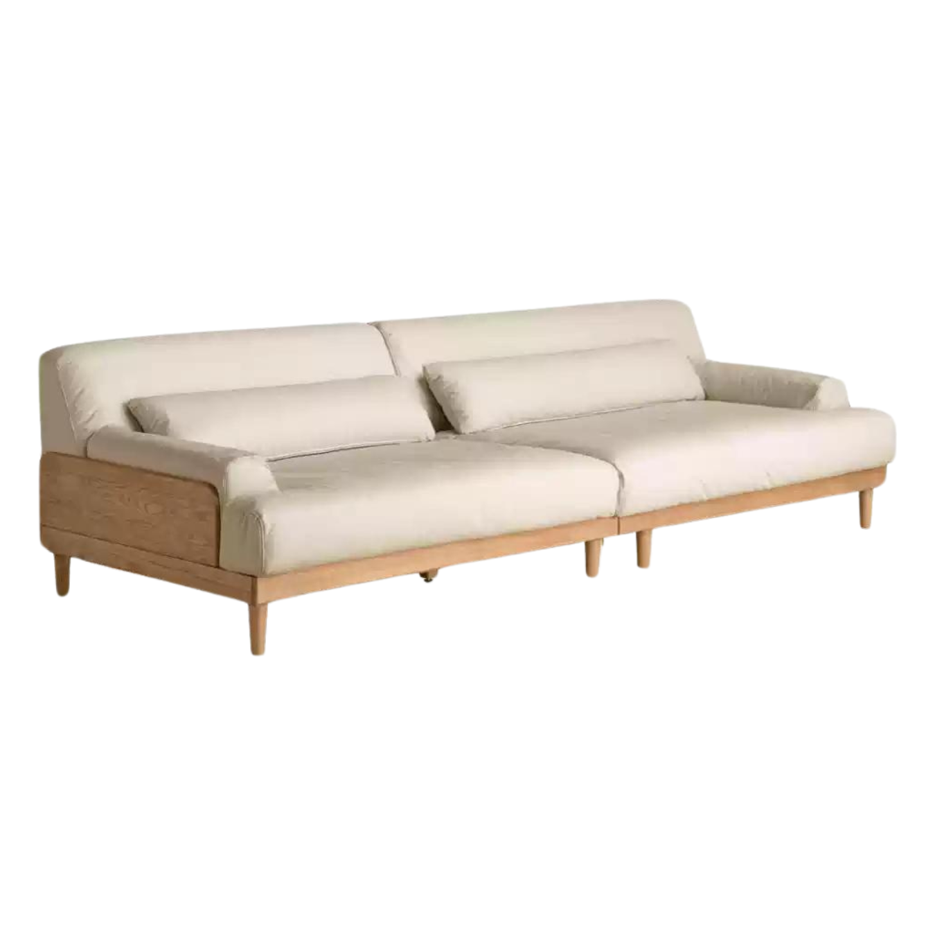 Modern Solid Oak Wood 3-Seater Sofa with Eco-Leather Upholstery – Scandinavian Living Room Couch