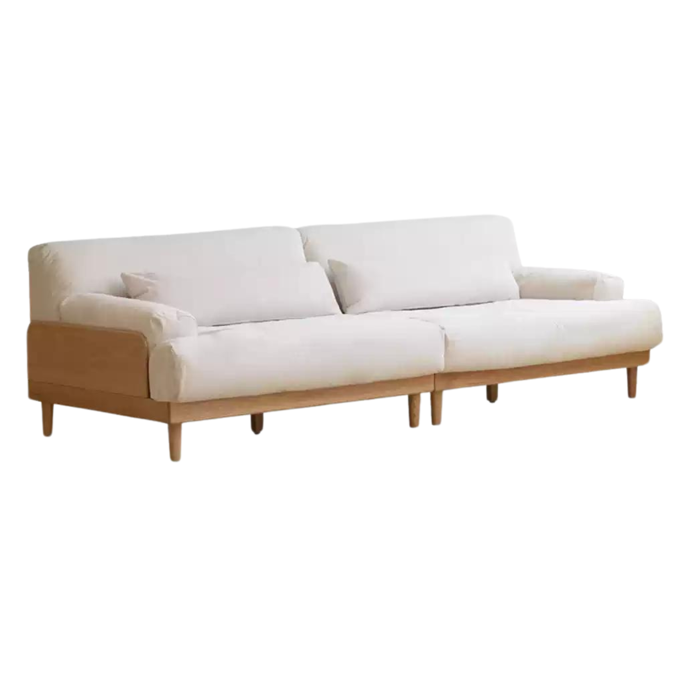 Modern Solid Oak Wood 3-Seater Sofa with Eco-Leather Upholstery – Scandinavian Living Room Couch