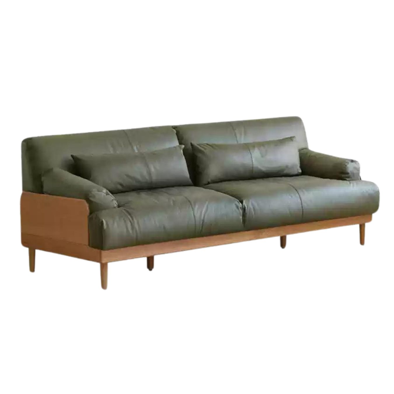 Modern Solid Oak Wood 3-Seater Sofa with Eco-Leather Upholstery – Scandinavian Living Room Couch