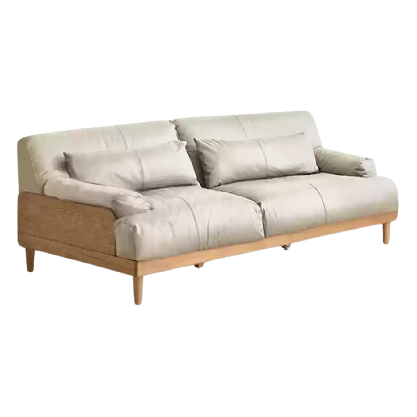Modern Solid Oak Wood 3-Seater Sofa with Eco-Leather Upholstery – Scandinavian Living Room Couch