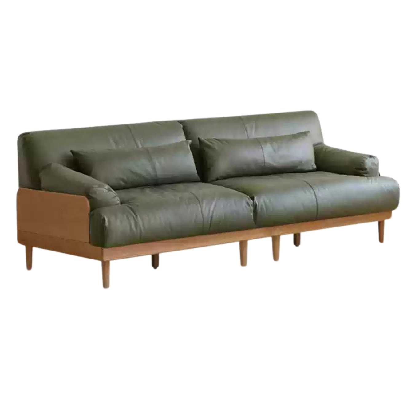 Modern Solid Oak Wood 3-Seater Sofa with Eco-Leather Upholstery – Scandinavian Living Room Couch
