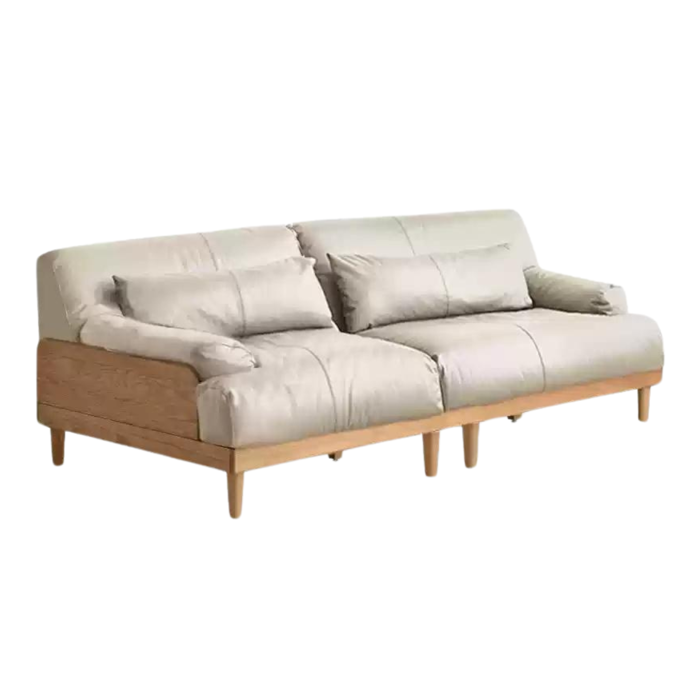 Modern Solid Oak Wood 3-Seater Sofa with Eco-Leather Upholstery – Scandinavian Living Room Couch