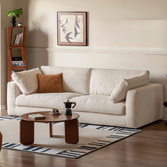 Premium Corduroy 3 Seater Sofa – Luxury Soft Fabric Living Room Couch (Milky White)
