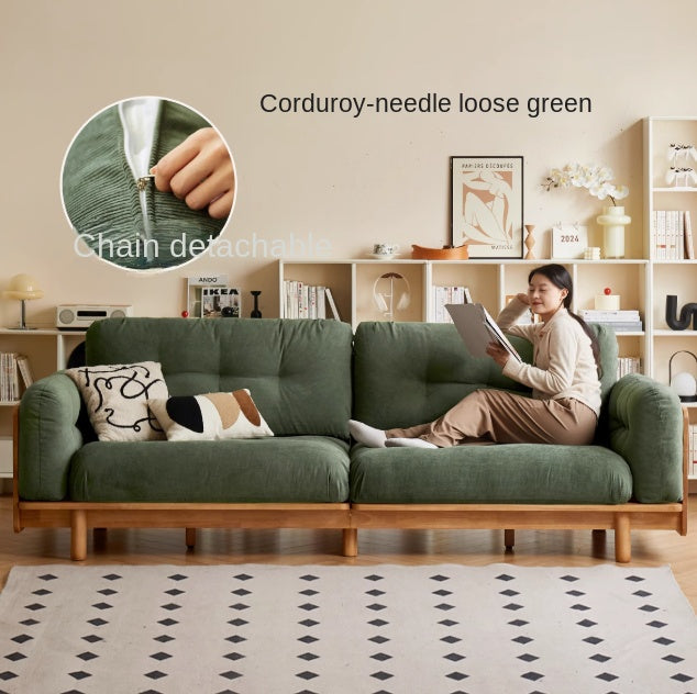 Nordic Solid Wood Frame Sofa | Modern Cream Fabric Living Room Couch