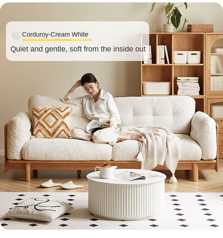 Nordic Solid Wood Frame Sofa | Modern Cream Fabric Living Room Couch
