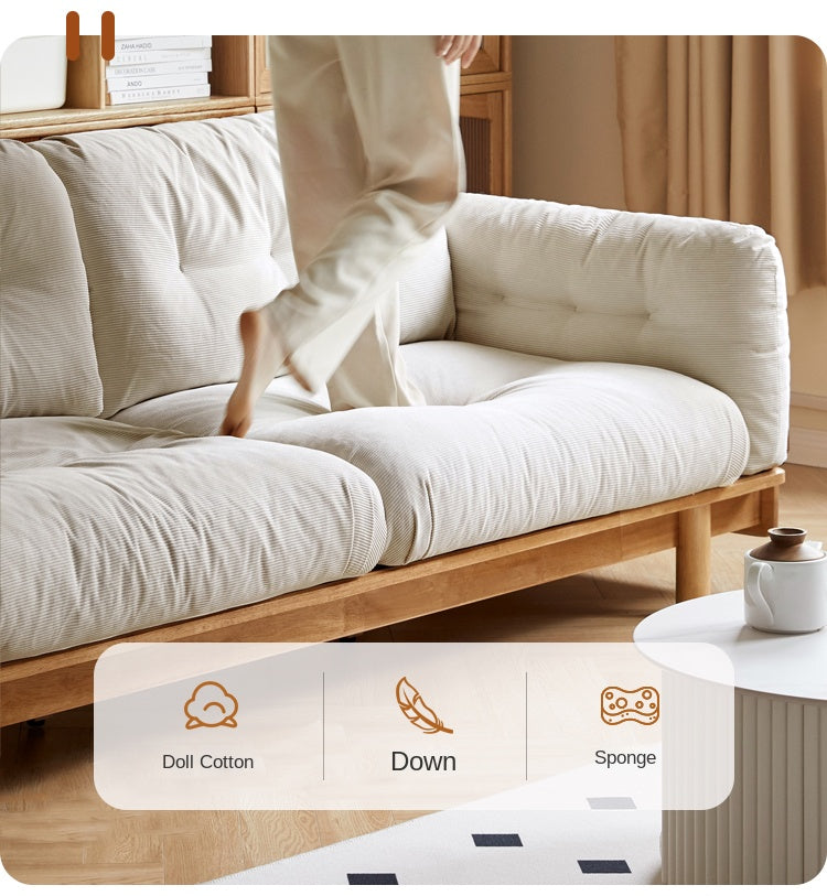 Nordic Solid Wood Frame Sofa | Modern Cream Fabric Living Room Couch