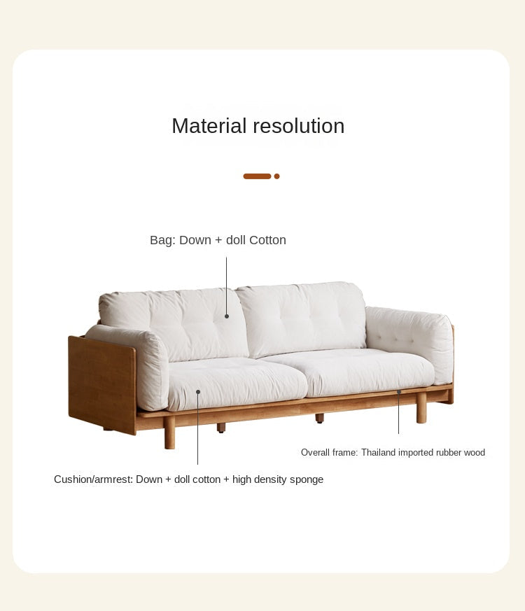 Nordic Solid Wood Frame Sofa | Modern Cream Fabric Living Room Couch