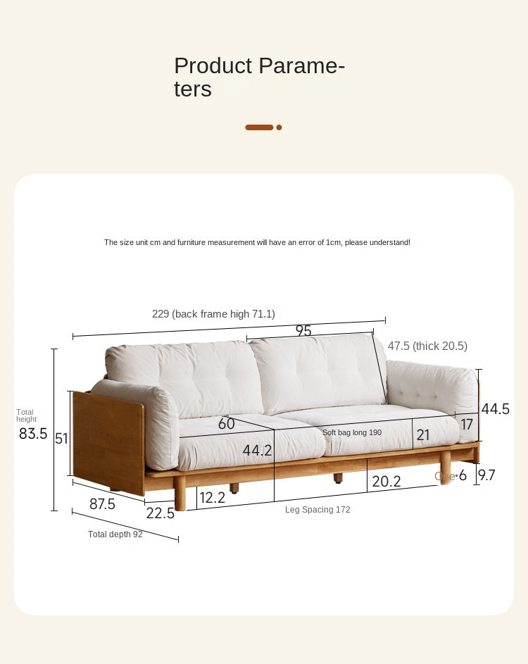 Nordic Solid Wood Frame Sofa | Modern Cream Fabric Living Room Couch