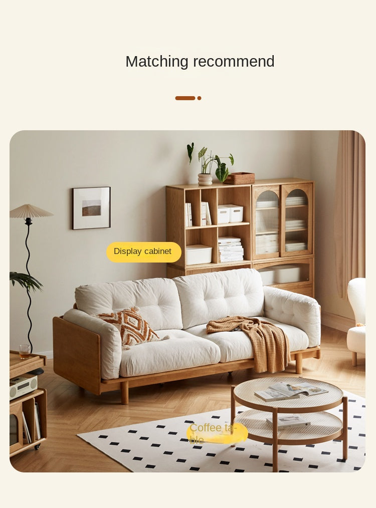Nordic Solid Wood Frame Sofa | Modern Cream Fabric Living Room Couch