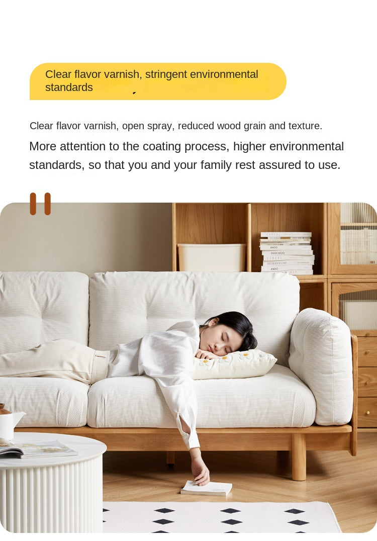 Nordic Solid Wood Frame Sofa | Modern Cream Fabric Living Room Couch
