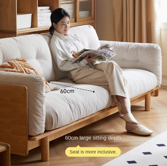 Nordic Solid Wood Frame Sofa | Modern Cream Fabric Living Room Couch