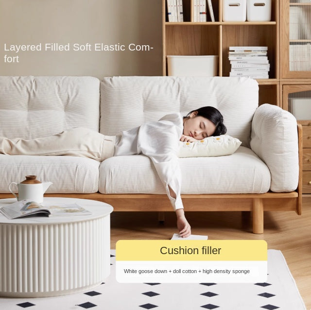 Nordic Solid Wood Frame Sofa | Modern Cream Fabric Living Room Couch
