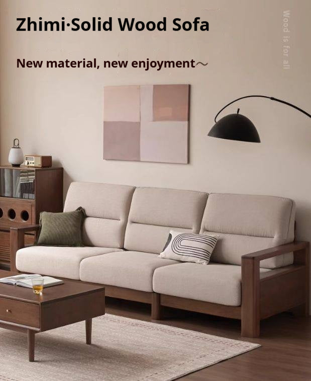 Premium 100% Solid Wood 3-Seater Sofa | Thick Cushion | Modern Living Room Couch