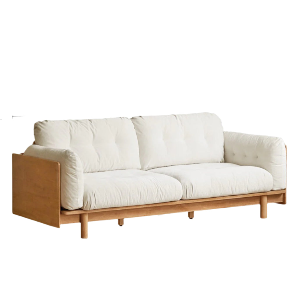 Nordic Solid Wood Frame Sofa | Modern Cream Fabric Living Room Couch