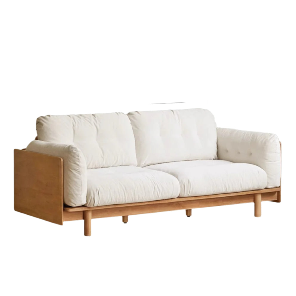 Nordic Solid Wood Frame Sofa | Modern Cream Fabric Living Room Couch
