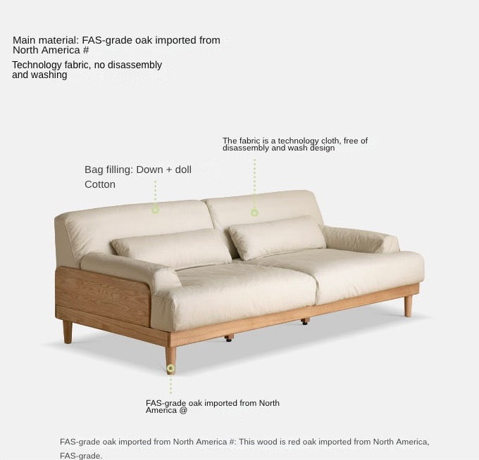 Modern Solid Oak Wood 3-Seater Sofa with Eco-Leather Upholstery – Scandinavian Living Room Couch