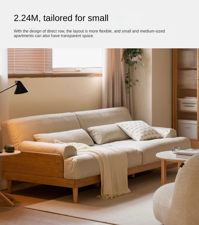 Modern Solid Oak Wood 3-Seater Sofa with Eco-Leather Upholstery – Scandinavian Living Room Couch