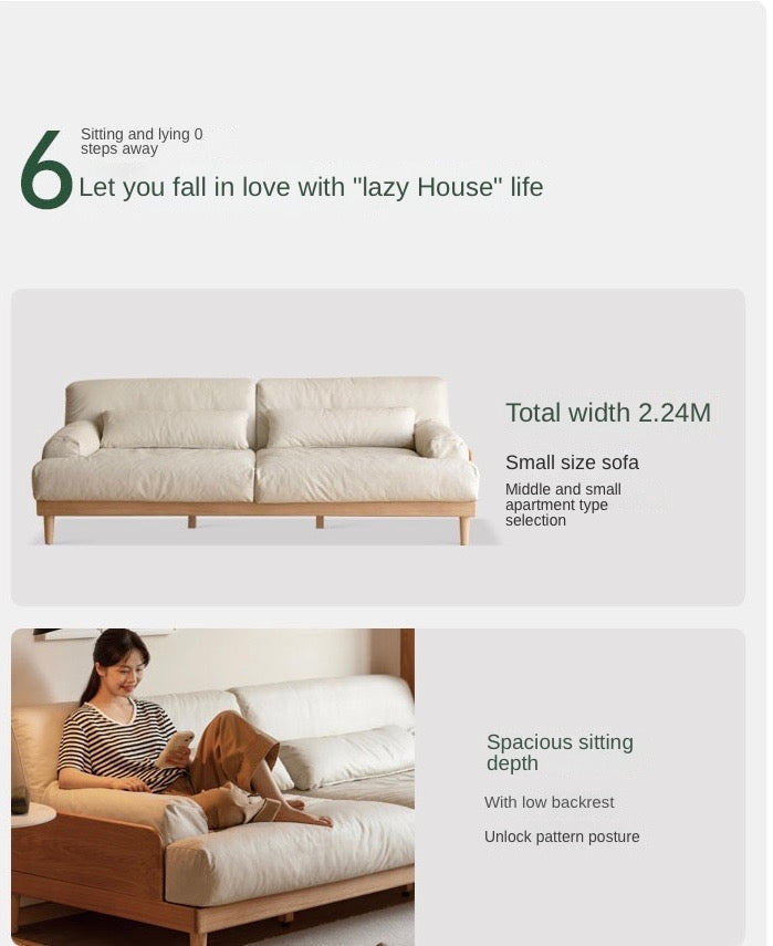 Modern Solid Oak Wood 3-Seater Sofa with Eco-Leather Upholstery – Scandinavian Living Room Couch