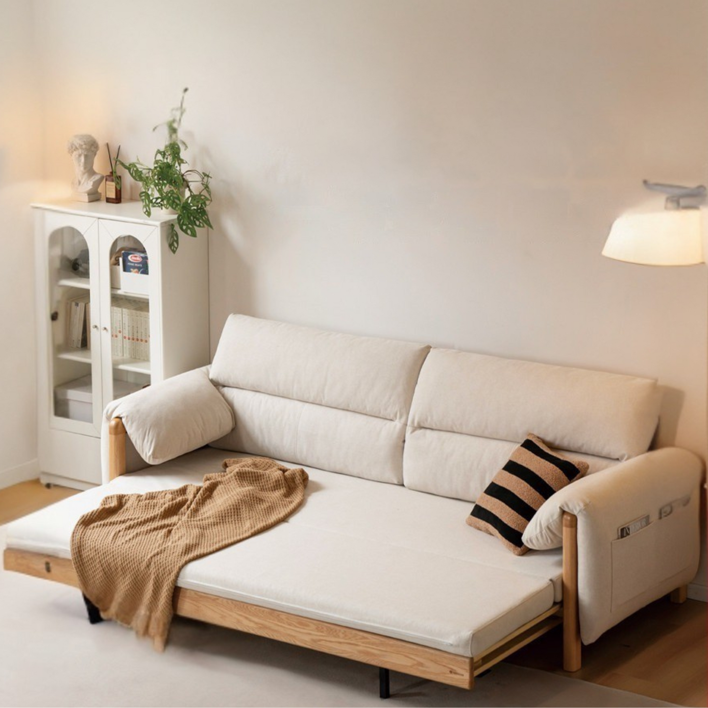Premium Solid Oak Convertible Sofa Bed – Modern 3 Seater Folding Sofa with Washable Fabric | Space Saving Design