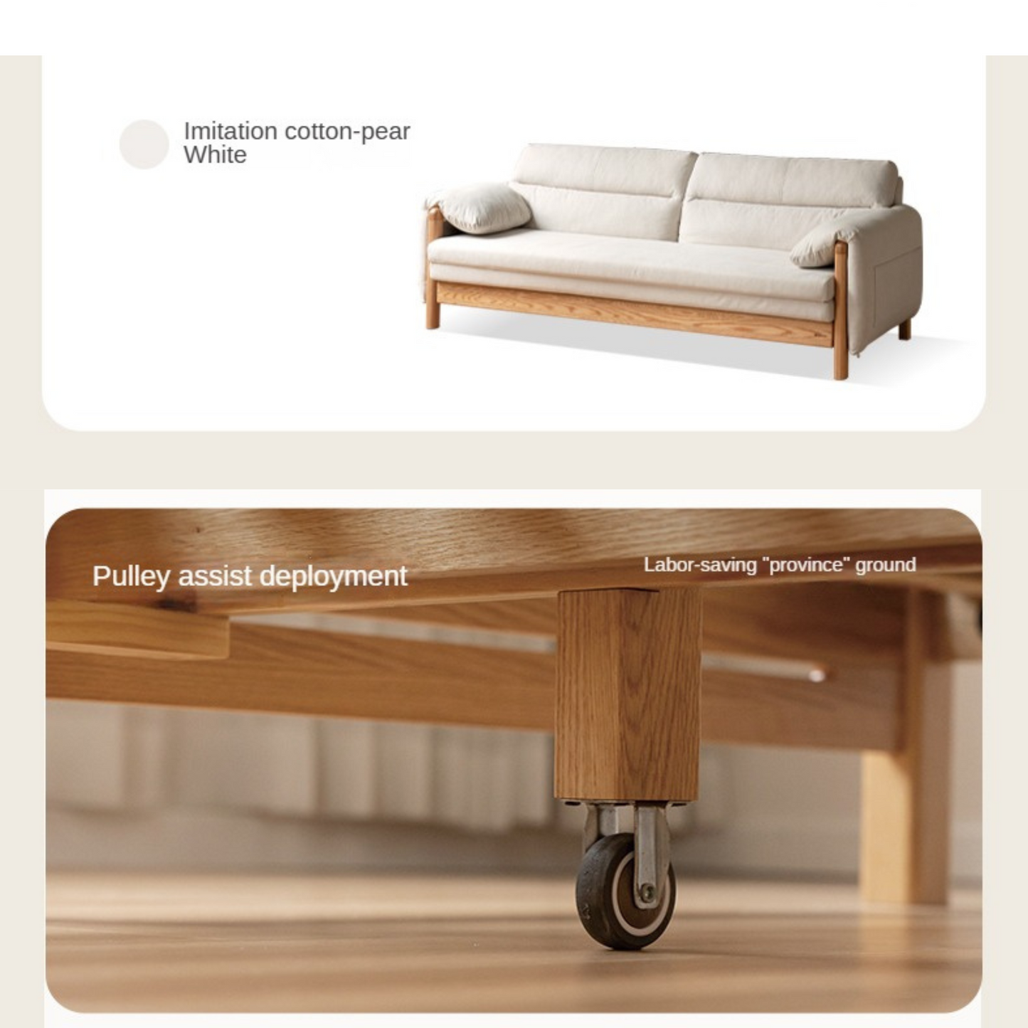 Premium Solid Oak Convertible Sofa Bed – Modern 3 Seater Folding Sofa with Washable Fabric | Space Saving Design