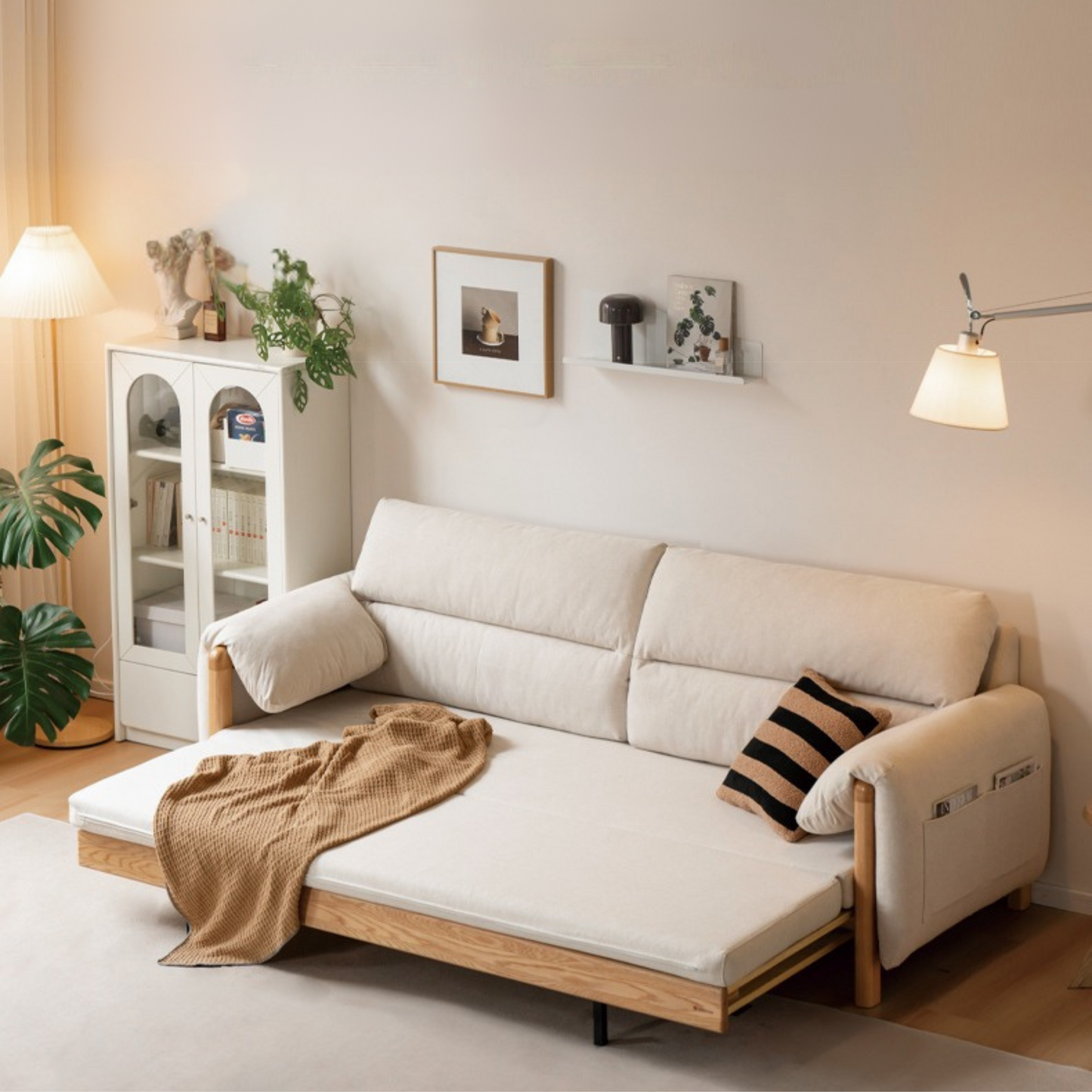 Premium Solid Oak Convertible Sofa Bed – Modern 3 Seater Folding Sofa with Washable Fabric | Space Saving Design