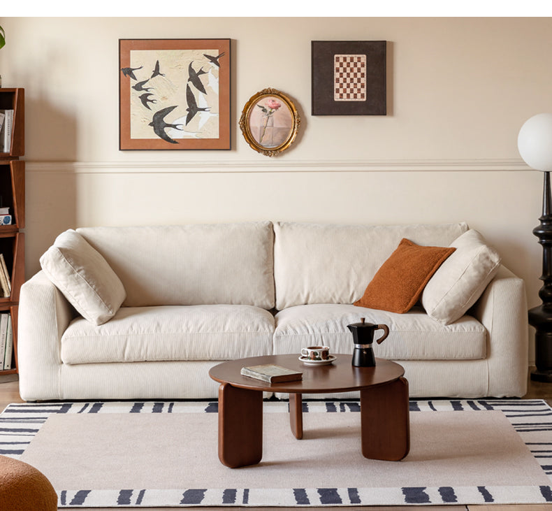 Premium Corduroy 3 Seater Sofa – Luxury Soft Fabric Living Room Couch (Milky White)