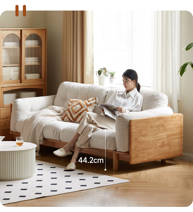 Nordic Solid Wood Frame Sofa | Modern Cream Fabric Living Room Couch