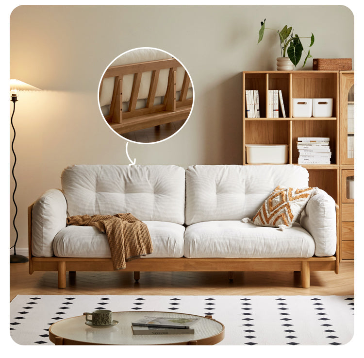 Nordic Solid Wood Frame Sofa | Modern Cream Fabric Living Room Couch