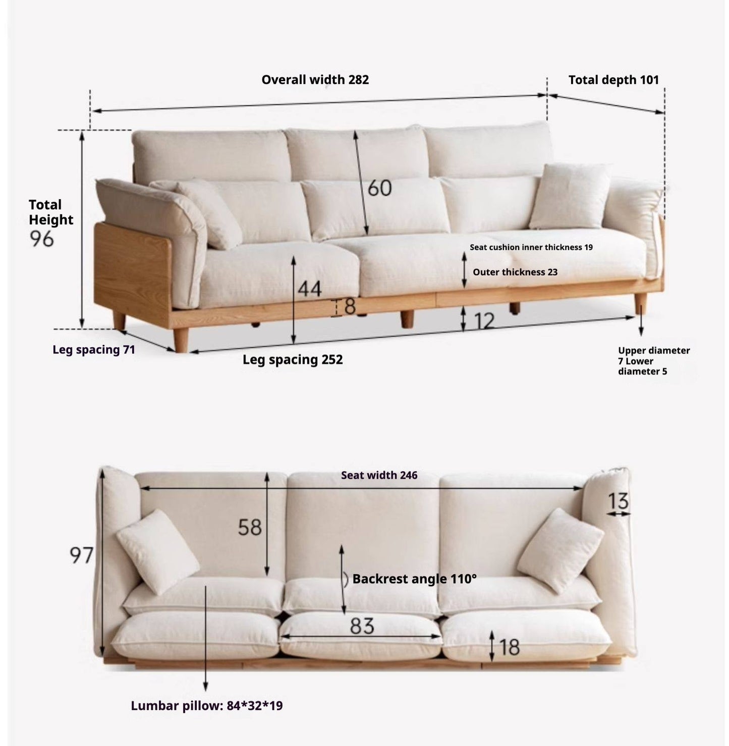 Luxury Solid Wood Chenille Sofa | Modern 3-Seater Living Room Couch