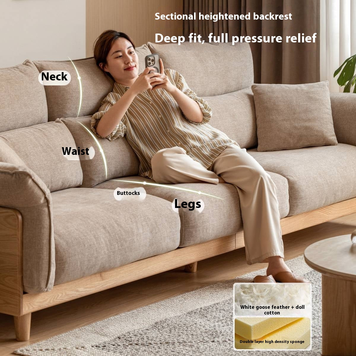 Luxury Solid Wood Chenille Sofa | Modern 3-Seater Living Room Couch