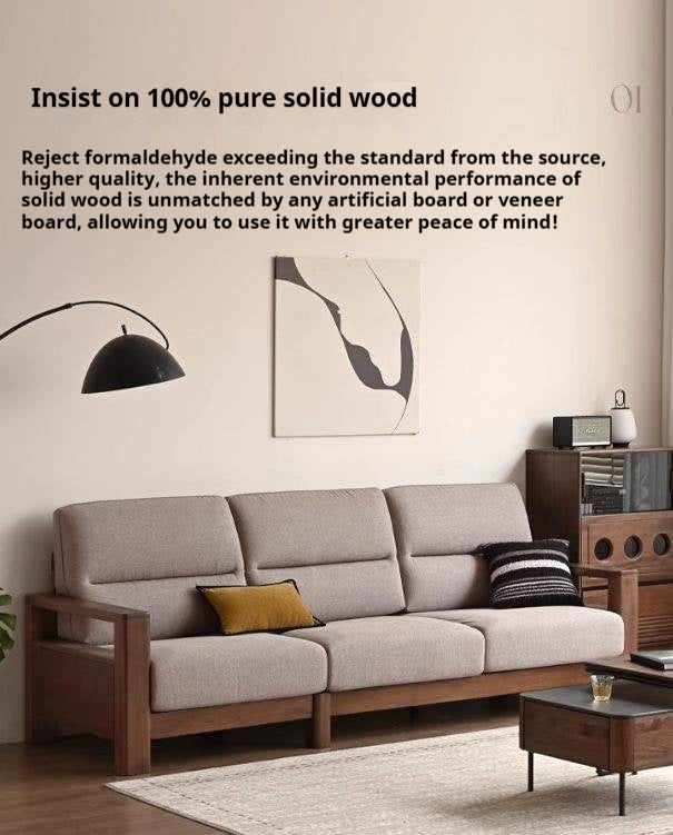 Premium 100% Solid Wood 3-Seater Sofa | Thick Cushion | Modern Living Room Couch