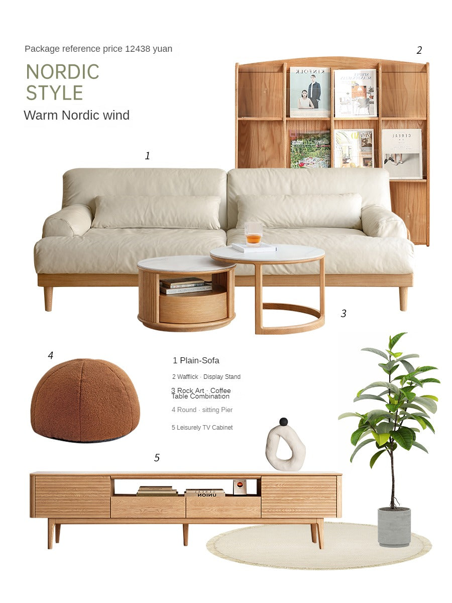 Modern Solid Oak Wood 3-Seater Sofa with Eco-Leather Upholstery – Scandinavian Living Room Couch