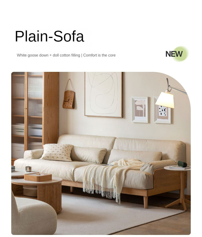 Modern Solid Oak Wood 3-Seater Sofa with Eco-Leather Upholstery – Scandinavian Living Room Couch