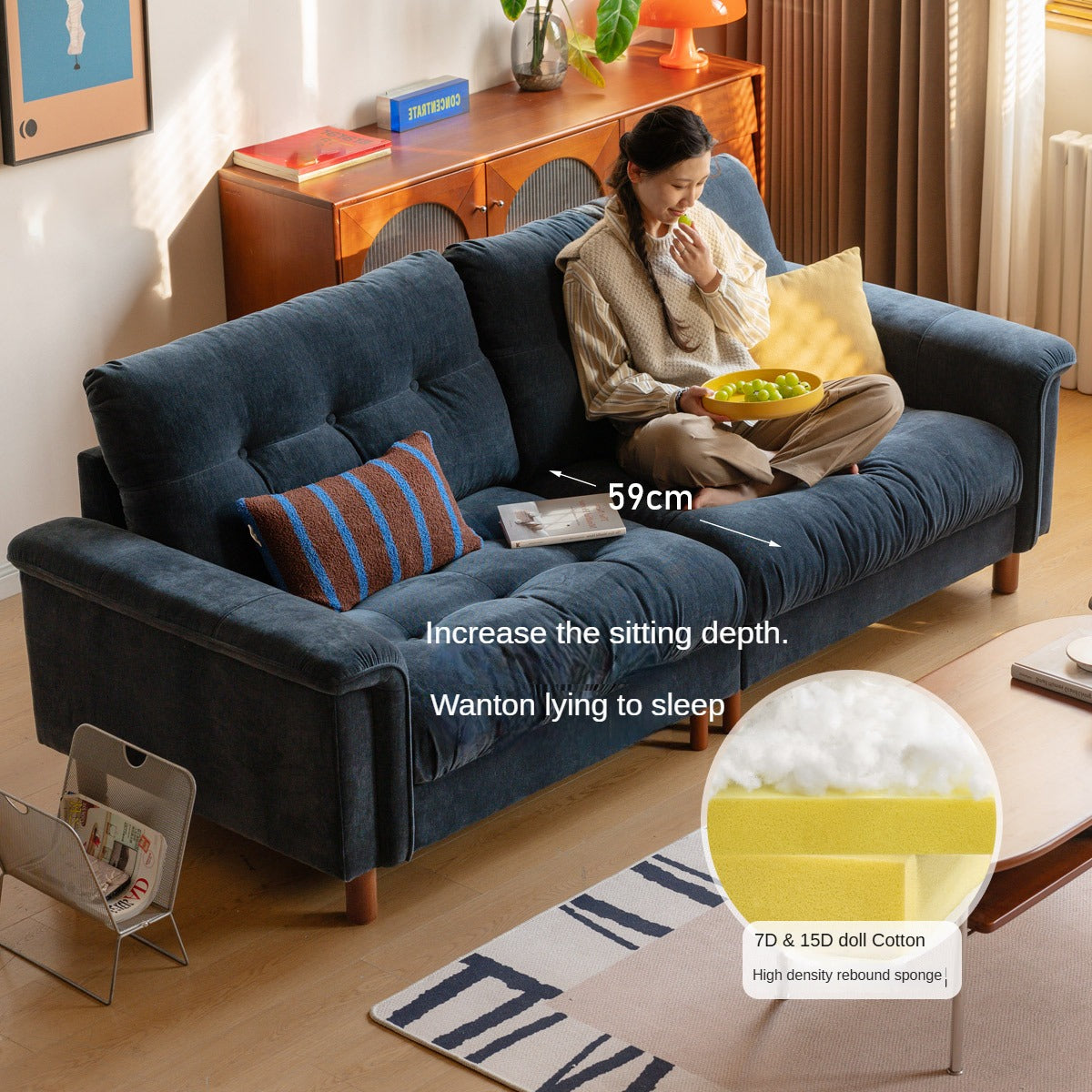 Modern Chenille Fabric 3-Seater Sofa