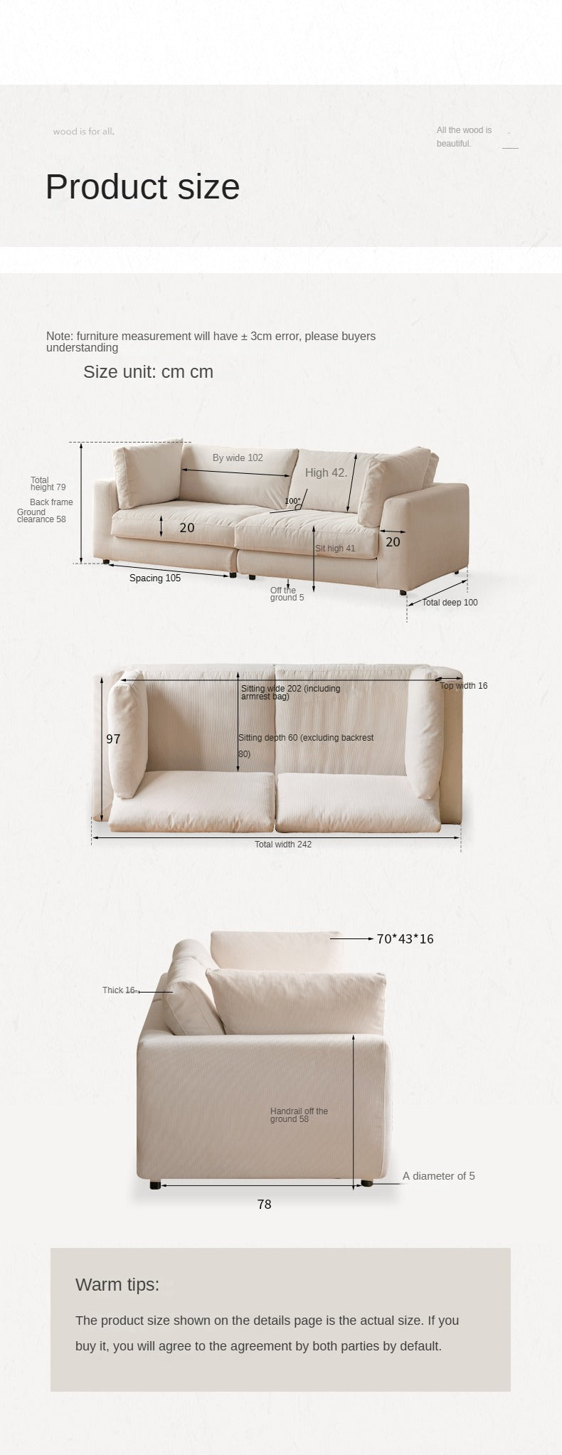 Premium Corduroy 3 Seater Sofa – Luxury Soft Fabric Living Room Couch (Milky White)
