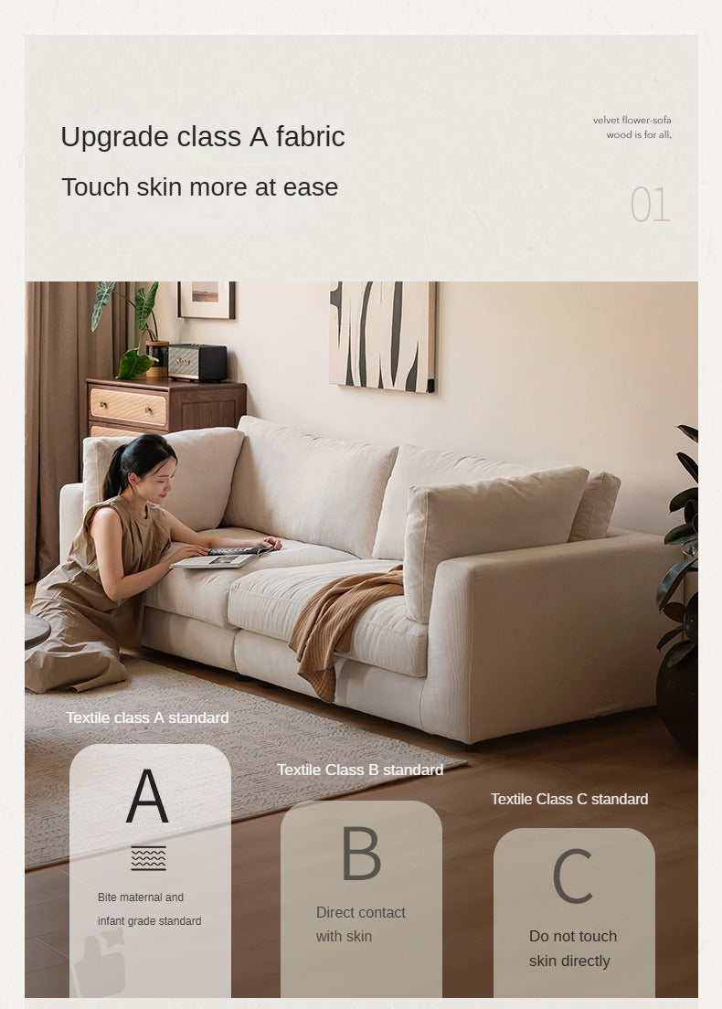 Premium Corduroy 3 Seater Sofa – Luxury Soft Fabric Living Room Couch (Milky White)