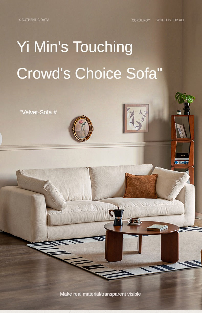 Premium Corduroy 3 Seater Sofa – Luxury Soft Fabric Living Room Couch (Milky White)