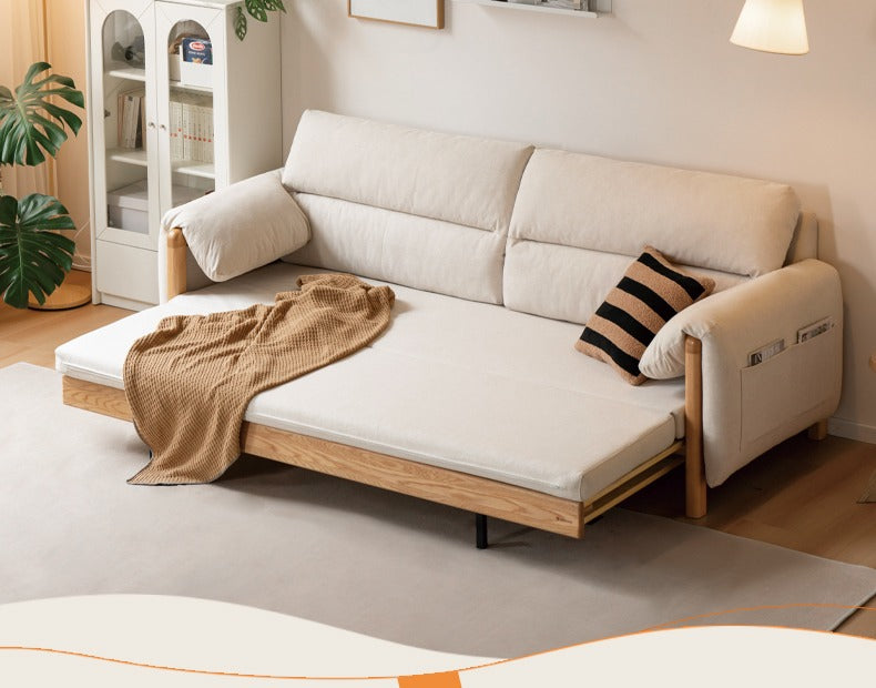Premium Solid Oak Convertible Sofa Bed – Modern 3 Seater Folding Sofa with Washable Fabric | Space Saving Design