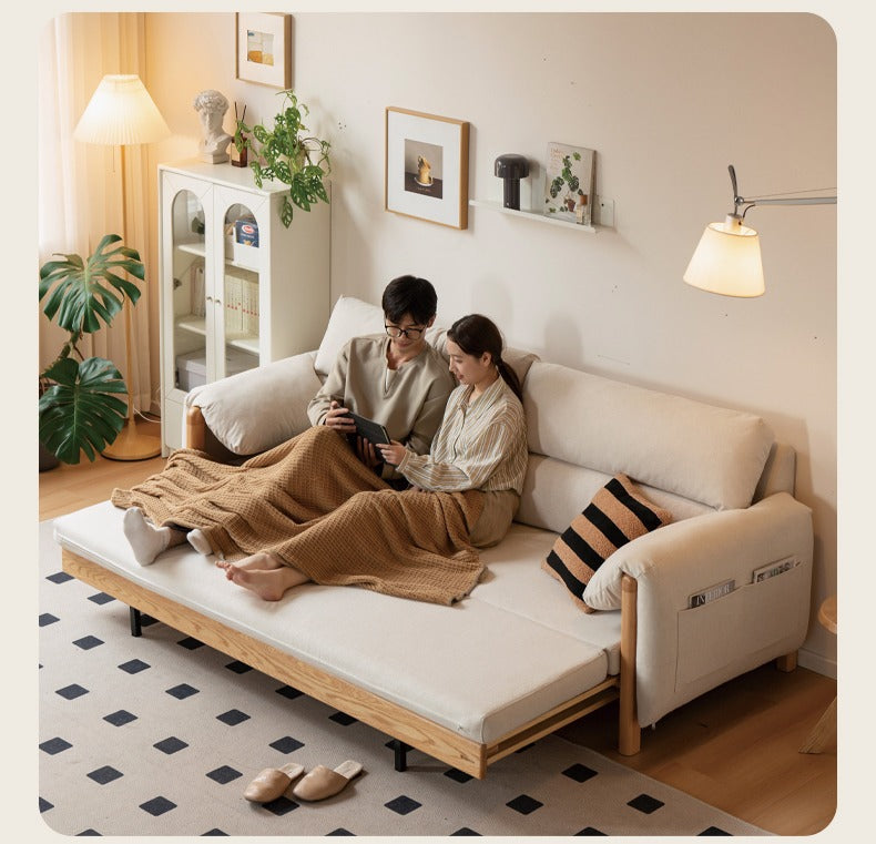 Premium Solid Oak Convertible Sofa Bed – Modern 3 Seater Folding Sofa with Washable Fabric | Space Saving Design