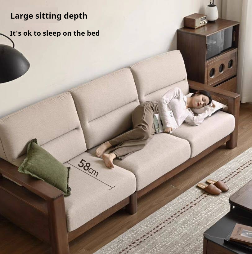 Premium 100% Solid Wood 3-Seater Sofa | Thick Cushion | Modern Living Room Couch