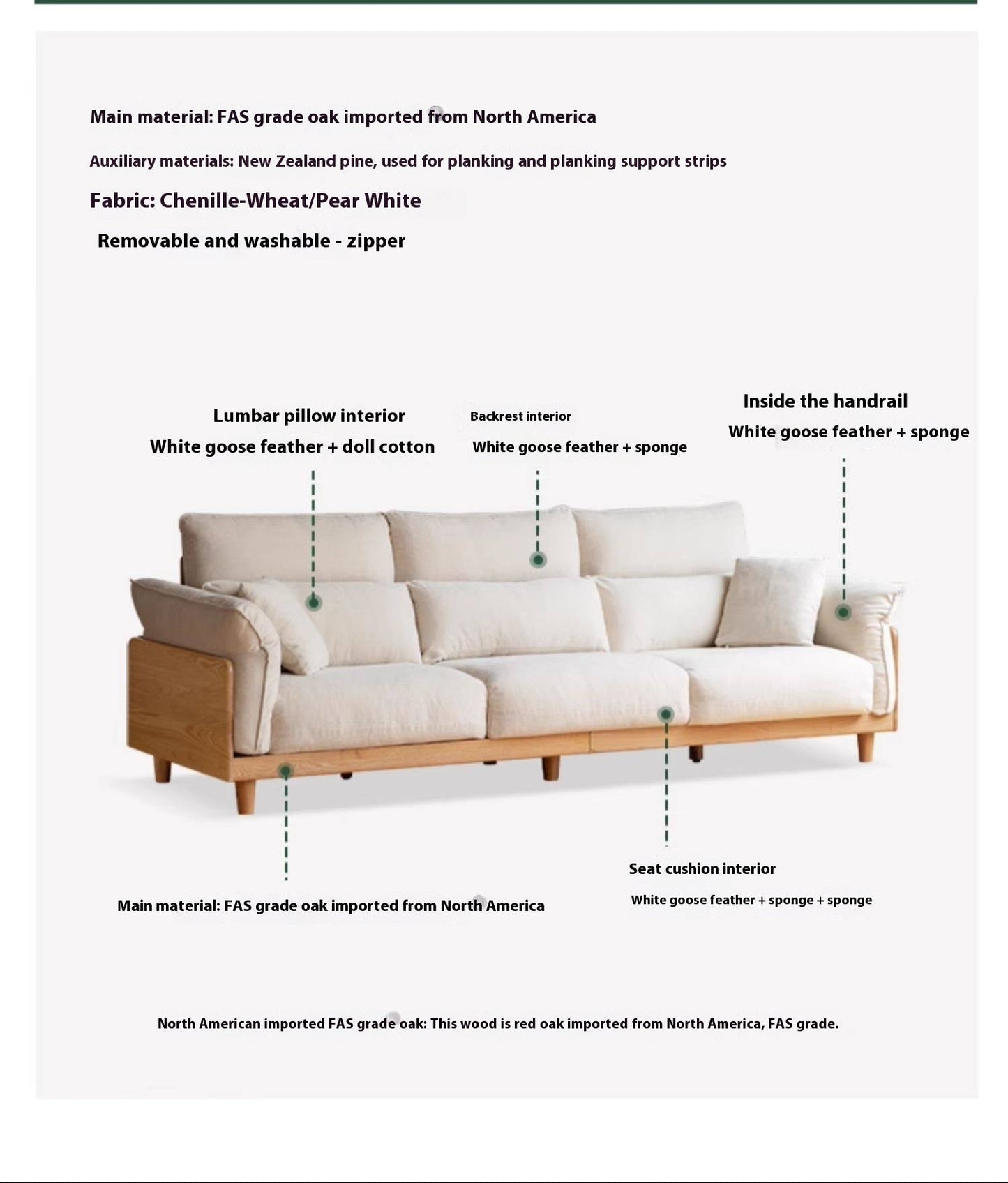 Luxury Solid Wood Chenille Sofa | Modern 3-Seater Living Room Couch